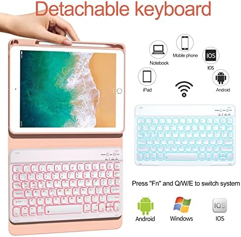 Oyeeice iPad Air 2 futrola sa tastaturom 9,7 inča 2014, odvojiva bežična mreža sa pozadinskim osvetljenjem u 7 boja sa držačem olovke,