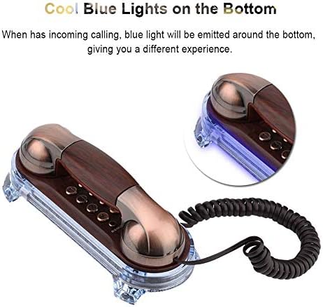 Mini kamenski telefon, vintage kabel Telefon Telefon sa donjim plavim pozadinskim osvetljenjem dolaznog slepe lampe za kućni hotel