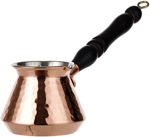 Demmex Deblji turski grčki arapski čekiran bakar kava lonac štednjak aparat za kavu CEZVE Ibrik Briki sa drvenom ručicom i drvenim