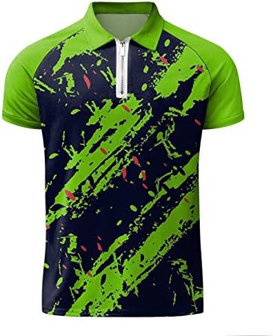 HDDK MENS kratki rukav patentni rukav ulica Polo Street Splash-ink patchwork lapel ovratnik Golf Top ljeto Zip vrat Ležerna košulja