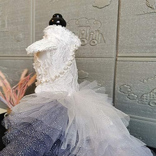 WALNUTA ručno rađena odjeća za pse Dress Fairy-Tale Bijela čipkasta siva-plava Gradijentna suknja od tila Kapela voz pet prateća haljina