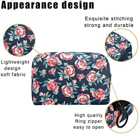 Mala vrećica za šminku, patika za zipper Travel Kozmetički organizator za žene i djevojke, Crveni cvjetni cvjetni proljeće