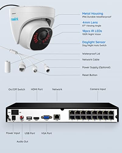 Reolink 4K Smart PoE sistem sigurnosnih kamera, 14KOM 8MP IP kamera, 16ch 8MP NVR unaprijed instaliran sa 4TB HDD