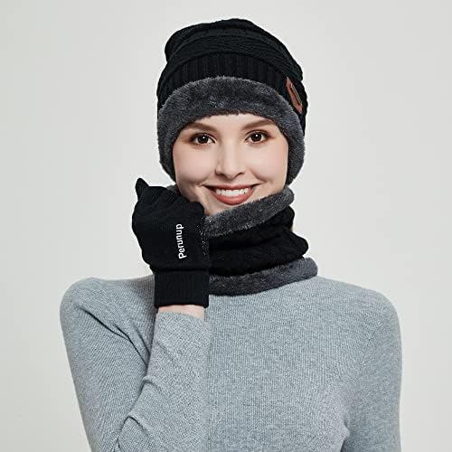 MAYLISACC zimska pletena kapa šešir grijač za vrat i rukavice sa ekranom osetljivim na dodir Set 3 kom kapica za lobanje od flisa