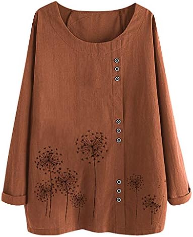 Latinday posteljina majica Žene O-izrez s dugim rukavima cvjetni print Vintage bluza Tunička pulover Ležerne tipke
