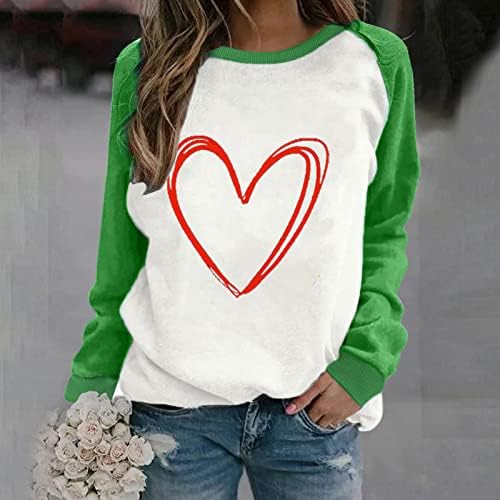 Valentinovo vrhovi za žene Slatke grafičke majice Cuty Heart COLOR Blok Raglan majica Duksevi Tuntic T