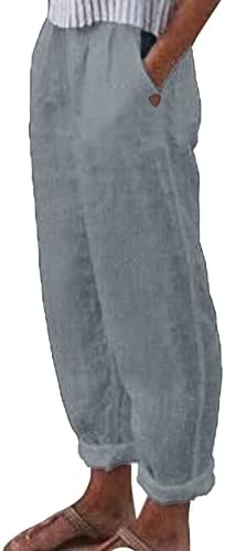 Usuming Womens Capri hlače Pamučne posteljine pantalone Visoko struk hlače prozračne pantalone hlače sa džepom