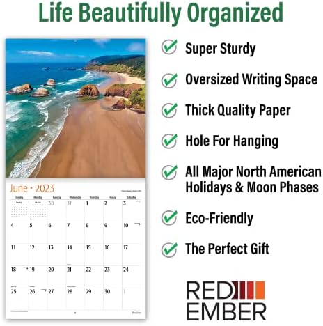 Crvene emberne plaže 2023 Mesenski zidni kalendar čuvara | 12 x 24 otvoren | Gust i čvrst papir | Prekrasna tropska slikovna fotografija