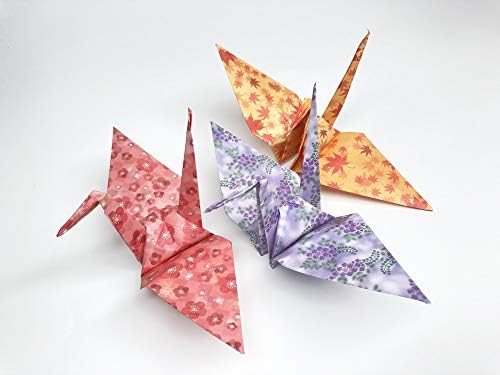 Set origami papira za kreativni rad sa japanskim sezonskim dizajnom biljaka tiskanim na jednoj strani. 12 dizajna, 8 listova svaki,