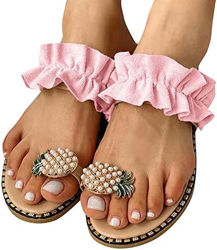 XipCokm Paleta papuče za žene teen djevojke slatki slatki ananas biseri sandale kopče toe boho plaža flip flops cipele