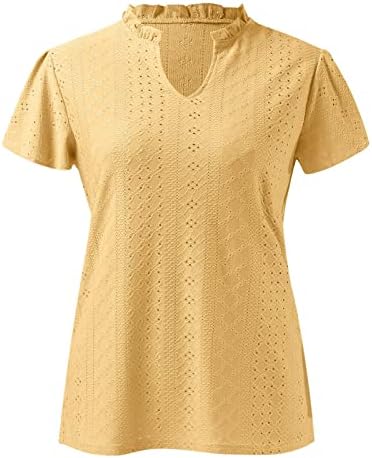 Traper majica traper ženske proljeće i ljeto pamuk kratki rukav V izrez za smanjivanje pune boje labave košulje