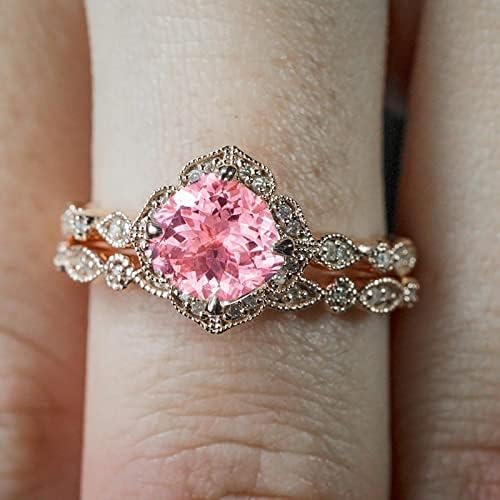 Ženski angažman prstenovi Vintage cvjetni prsten za uključivanje šampanjca Pink Diamond Wedding Band Ring Rings Rose