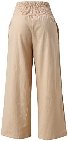 Posteljine široke pantalone za žene za žene Ležerne prilike ljetne hlače sa sopstvenim pantalonama s džepovima ruched visokih struka