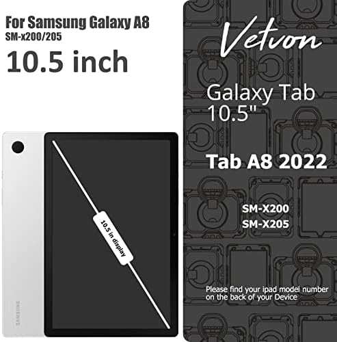 Vetvon futrola za Samsung Galaxy Tab A8 10,5 inča 2022 SM-X200 / X205 / X207 sa ručnim višenamjenskim ručnim prstenom zaslona za zaštitu