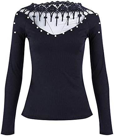 Žene Ležerne prilike izdubljene čipke dugih rukava majica s dugim rukavima Bluza vrhovi pulover Dugme Dugme Down Crtav