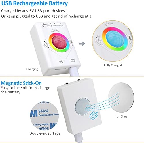 LACASA SENZOR LED trake, RGB i toplo bijela ispod noćnog svjetla 3,28FT, 14 boja i 6 promjenjivih načina zatamnjeno raspoloženje,