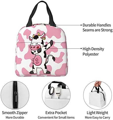 HOCLOCE torba za ručak za žene Pink Cow Print kutija za ručak Cooler torba za višekratnu upotrebu periva sa džepom za muškarce djeca