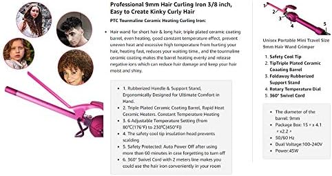 Houkai kosu Curler 9mm keramički kovrčački štapić za muškarce / Žene Kratka / duga kosa mala bačva za kosu sa 6 temp prilagođavanja