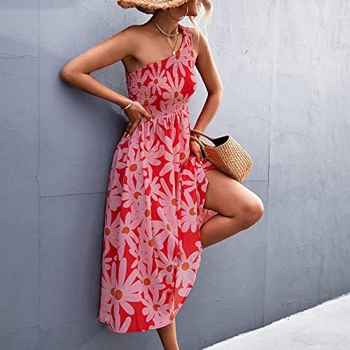 Flagarn cvjetna haljina, žensko ljeto nagnuto nagnuto rukava s cvjetnim haljinom za plažu