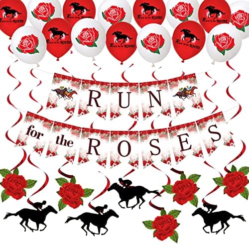 Run za ruže Banner Kentucky Derby party dekoracije konjske trke i ruža baloni konjske trke i ruža viseći kovitla za konjske utrke