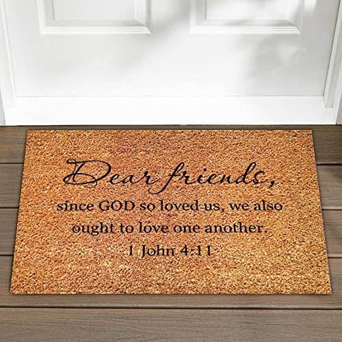Utf4c Mat za ulazna vrata dragi prijatelji jer nas je Bog tako volio 1 Jovanka 4: 11 Coir otirač sa neklizajućim motom otirač 24 x
