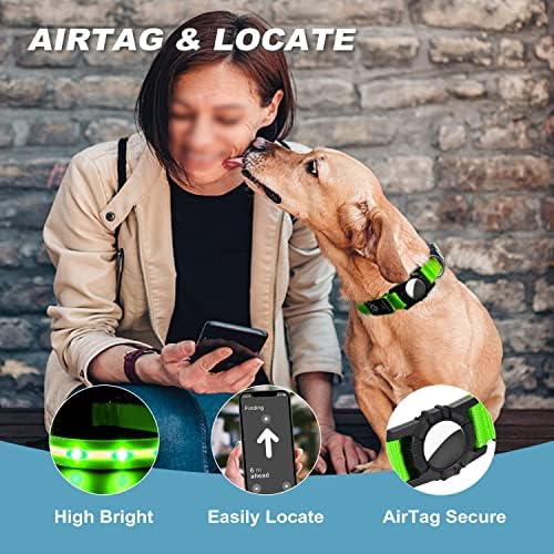 FUNTAGS LED Airtag ovratnik za pse, vodootporno osvjetljenje ogrlica za pse, podesiva punjiva svjetla za punjivu ogrlice za pse za