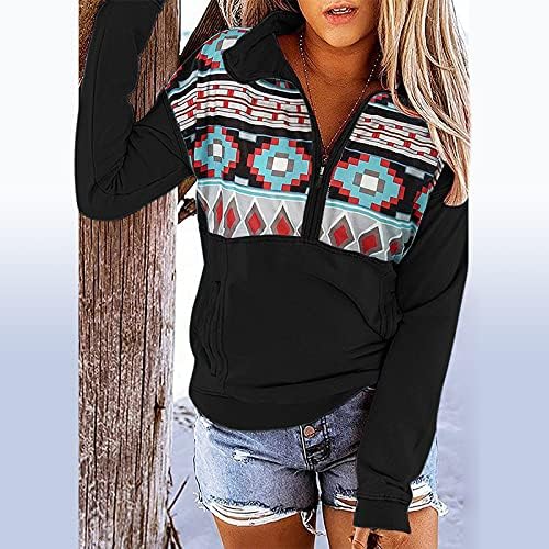 Ženska četvrtina pulover pulover Casual block dukserica u boji Vintage dugi rukavi štampani vrhovi sa džepovima