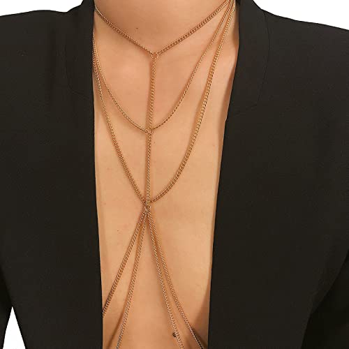 BOHO BRA BRA Lanac ogrlica seksi crossover kabelskog lanca za prsa ljeto Jednostavan lanac karoserije Bikini Zlatni nakit lanca karoserija