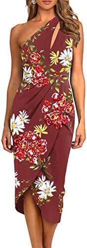 LCEPCY seksi jedno rešenje ramena Svečane haljine za žene Elegantna cvjetna print maturalna haljina bez rukava