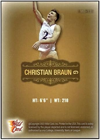 Christian Braun RC 2022 Wild Card Gold Matte Rookie 13 Nuggets NM + -MT + NBA košarka