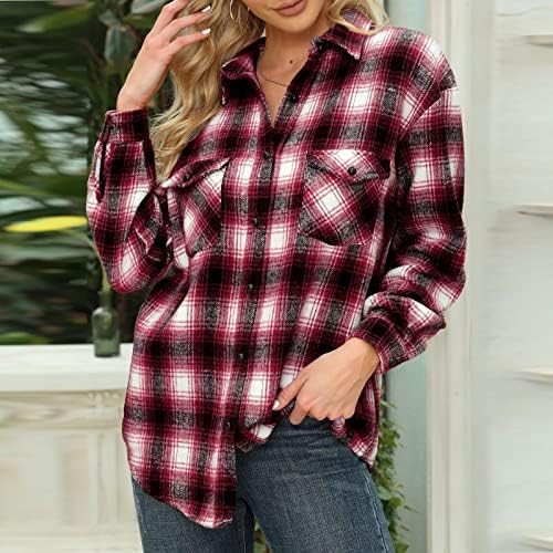 Cokuera Womens Fashion Fall Classy Plaid Mid-Duljina jakna kaputi Ležerne dugme Dugme Dugl Dugme džemper Top jakne