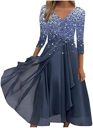 Nokmopo Ženska dukserica Haljina modna V-izrez Haljina Večernja haljina Šifon nepravilna haljina Maxi haljina