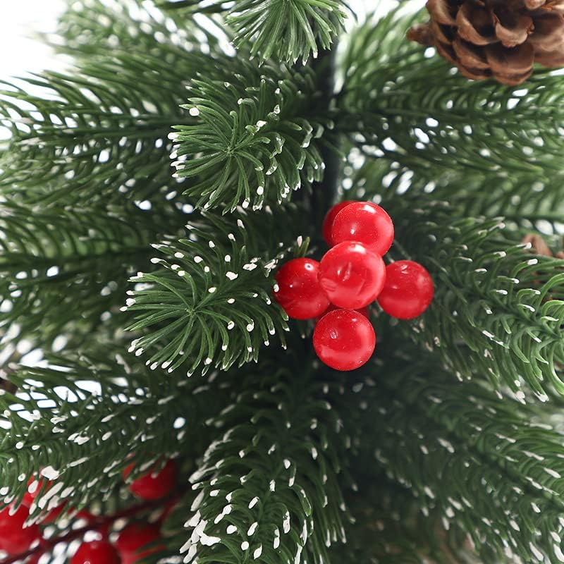 Božićno drvce 45 cm sa 4 crvene bobice i 4 borove konuse Umjetna jela 55 grana stabilna i izdržljiva baza za stol i stol PE cement