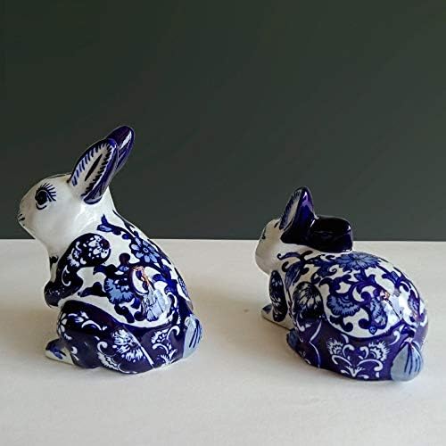 Walnuta kineski klasični plavi i bijeli porculan kreativni keramički zečji zečji dvodijelni poklon za ukrašavanje figurice za životinje
