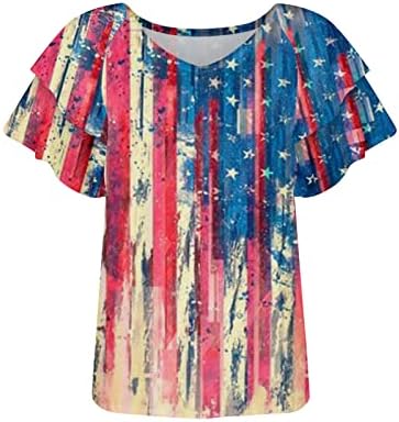 2023 Dan nezavisnosti vrhovi Žene Djevojke Američka zastava Star Striped Print TEE majica Petal kratki rukav 4. jula Bluza