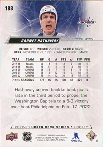 2022-23 Gornja paluba 188 Garnet Hathaway Washington Capitals Series 1 NHL hokejaška trgovačka kartica