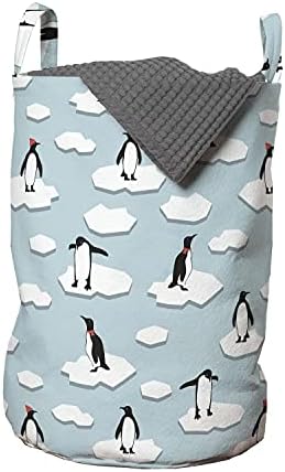 Lunarable Penguins torba za veš, kontinuirani uzorak životinja na ledu zimski crtani film Funny Antarctica, korpa za korpe sa ručkama