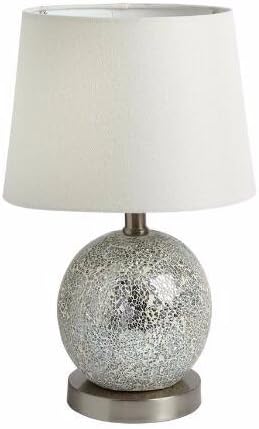 Mozaik staklena srebrna ball lampica 16 visoka x 10 široka, sa kliznom upravljanjem upravljanjem. Tkanina za hlad 7 visoka 15 široka