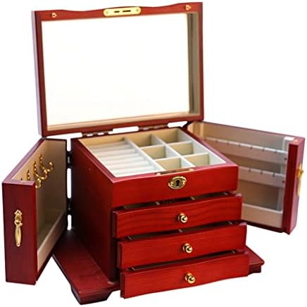 GRETD Drvena kutija za Nakit Storage Display naušnica prsten ogrlica nakit poklon torbica Organizator pakovanje kovčeg (boja :crvena,