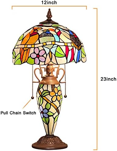Capulina Tiffany lampa Vitražna stolna lampa 12x12x23 inča 3-Svjetlo kardinalne ptice majka-kćerka vaza u stilu stola za čitanje lagani