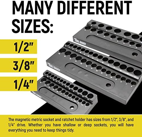 TOOL BAGGY MAGNETIC SOCKETIČNI ALATOR Organizator - korisno držač ratchet - 3 organizacijske ladice 1/2, 3/8, 1/4 inčni pogon - metrički