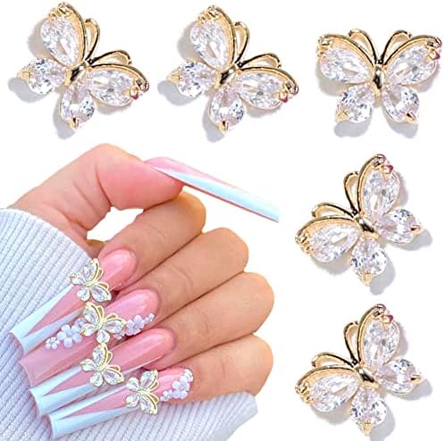 MDRTIRIM 5kom zlatni sjajni Cirkon leptir čari za nokte kristali dijamanti Rhinestones 3d Legura leptiri nokti Gems diy nakit ukrasi