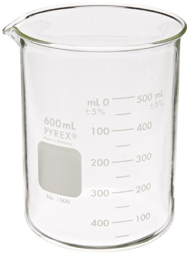 Corning Pyrex 1000-600 staklo 600mL Graduirana Griffin čaša niskog oblika, Interval diplomiranja od 50mL, sa dvostrukom skalom