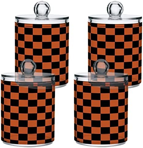 PLAAE Checkered crno-narančasta 4 paket qtip držač za skladištenje paketa 10-unci čista plastična apotekarna tegljača sa poklopcem