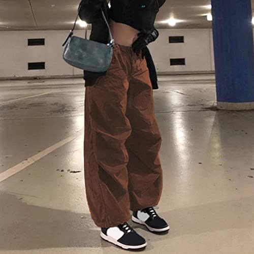 Firero Women nisko struk Teretne hlače Ležerne prilike pune boje Harajuku Vintage Y2K Niski Rise Baggy Jogger opušten džep cinch pant