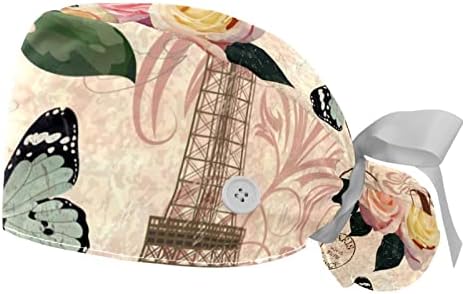2pcs Žene podesive radne kape s gumbom Retro Paris Eiffel Tower Ponytail torbica za vezanje