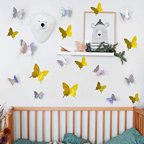 Mudboo naljepnica za zidni dekor leptir zidna naljepnica, 24 kom 3veličina 3d svjetlucavih leptira zidna naljepnica za dekor, DIY