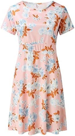 WXHN boemska duga haljina za žene modni kratki rukav okrugli vrat cvjetni tiskani ljetni kauzalne labave haljine