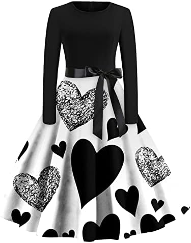 NOKMOPO haljine za žene 2022 Vintage elegantan O vrat Valentinovo Print Dugi rukav haljina tunika Slim Hem party haljina