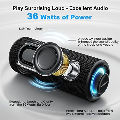 Miatone Bluetooth zvučnici 36W prijenosni zvučnik sa Stereo zvukom bas, Bluetooth 5.3 Bežični zvučnik USB Tip C vanjski, 5000mah 16h